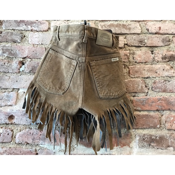 Sold Vintage Suede Frayed Fringe High Rise Shorts - Picture 2 of 5